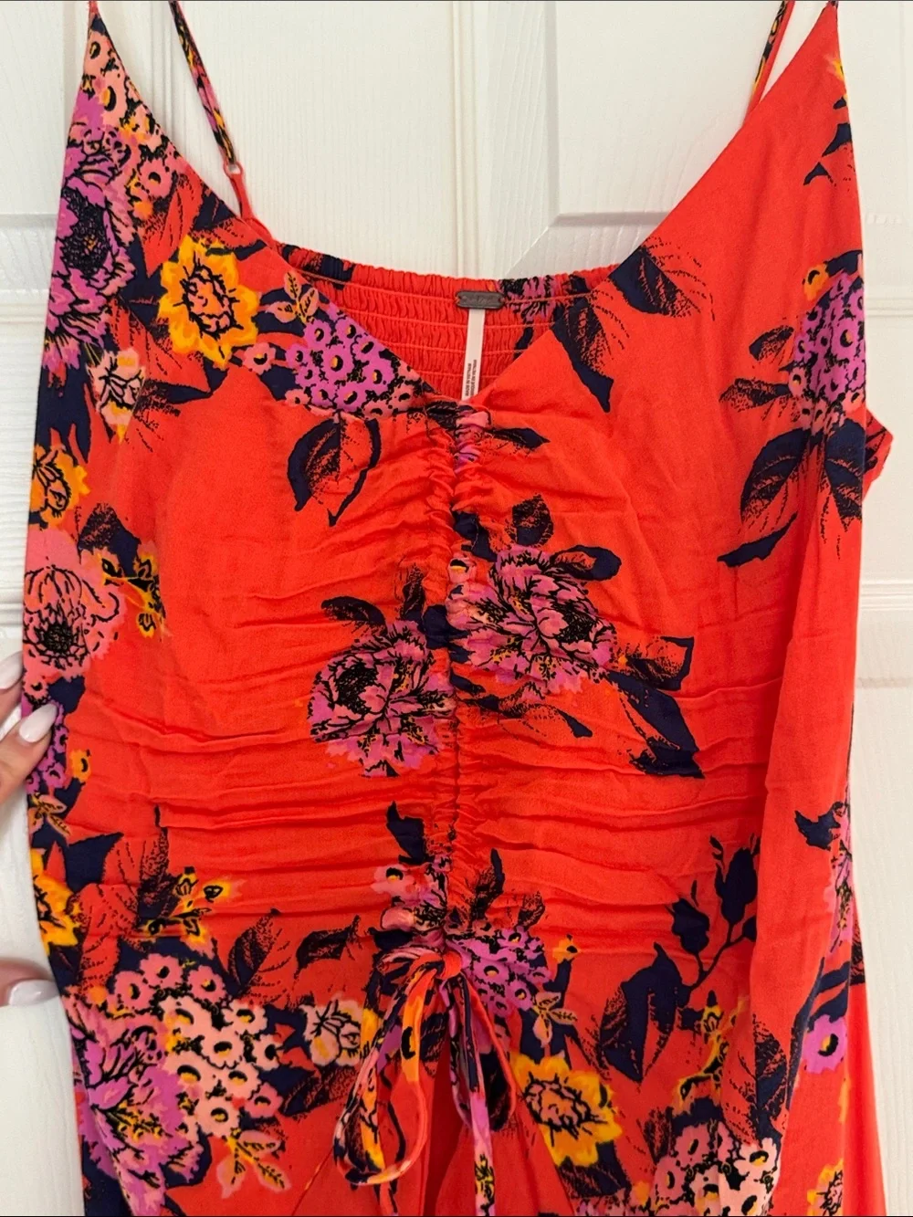 Free People Bright Orange Mini Dress with Purple, Pink and Yellow Flowers